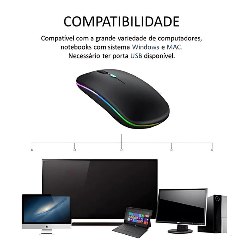 Mouse Completo - Wireless Recarregável Led Sem Fio.